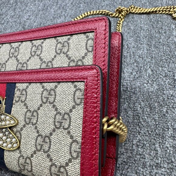 GUCCI Queen Margaret Brown&Red Canvas Shoulder Bag 685-071125 - Picture 10 of 13